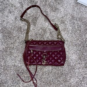 Rebecca Minkoff Mini M.A.C. Burgundy Quilted Leather Crossbody Bag